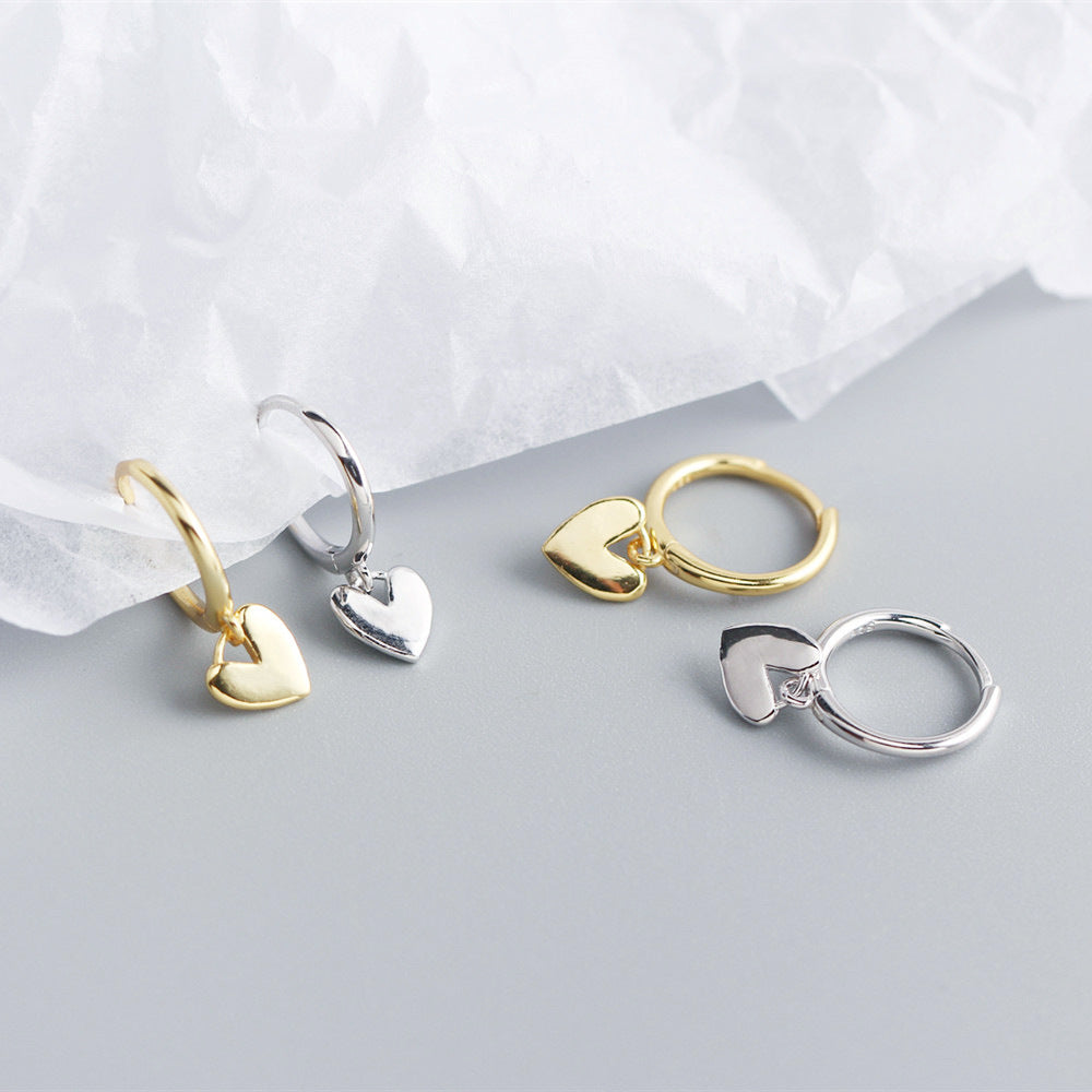 Korean Simple Heart-Shaped S925 Silver Earrings for Women