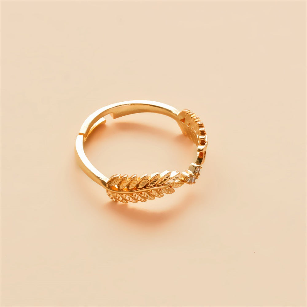 Korean New Sweet Open Leaf Ring Light Luxury Olive Branch Ring