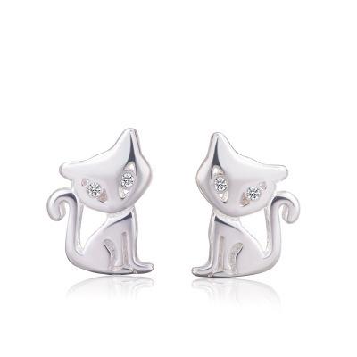 Korean S925 White Fungus Earrings Female Cute Cat Earrings Animal Fox Earrings