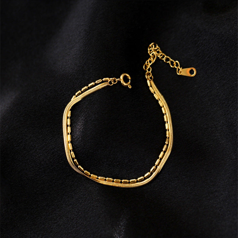 Korean Minimalist Titanium Steel Double-Layer Bracelet 18K Gold Plated