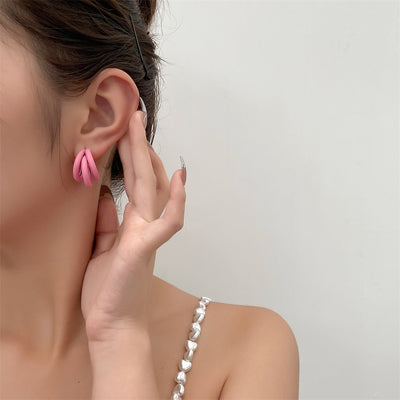 Korean Style Candy Color Circle Earrings Geometric Three-Layer Half Ring Alloy Earrings