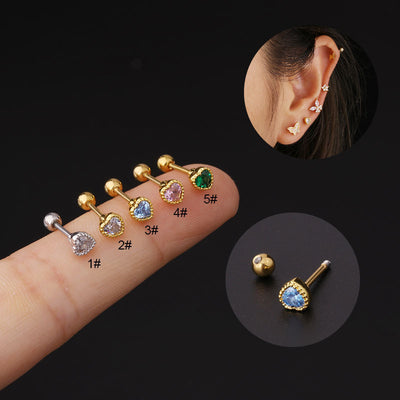 Korean Style Color Heart Shape Zircon Thin Rod Earrings