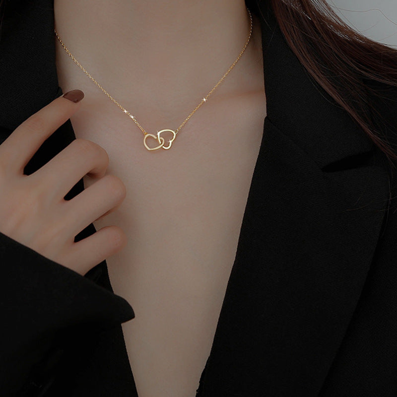 Korean Style Double Heart Stitching Interlocking Necklace