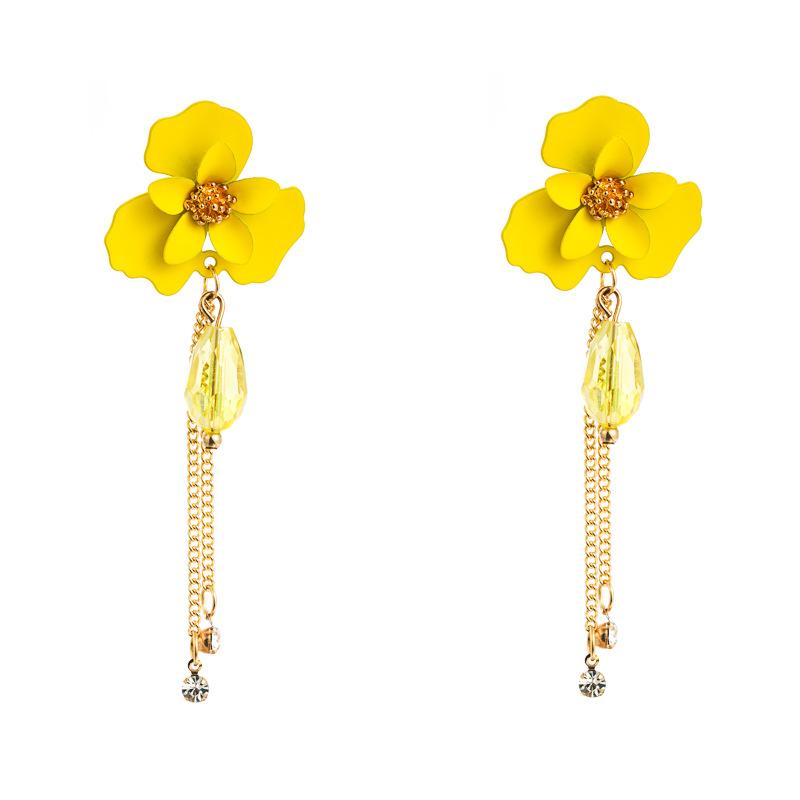 Korean Summer New Fashion Flower Crystal Long Tassel Alloy Diamond Earrings
