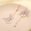 Korean Super Fairy Asymmetric Butterfly Long Tassel Earrings Circle Pearl Zircon Earrings Retro Simple Earrings