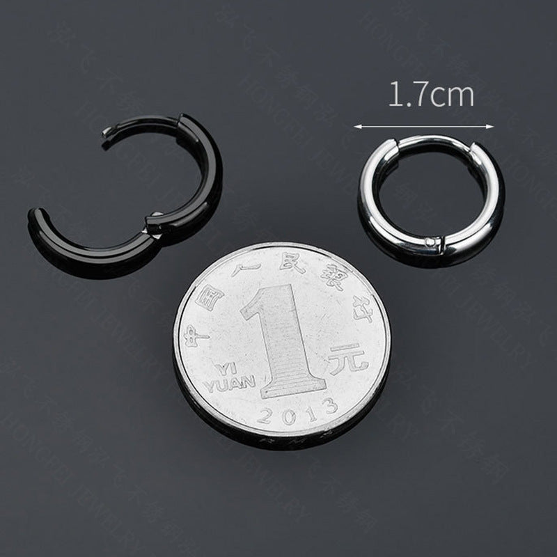 Korean Trend Personality Dark Girl Glossy Circle Earrings Stainless Steel High-grade Cold Wind Side Ear Bone Earrings