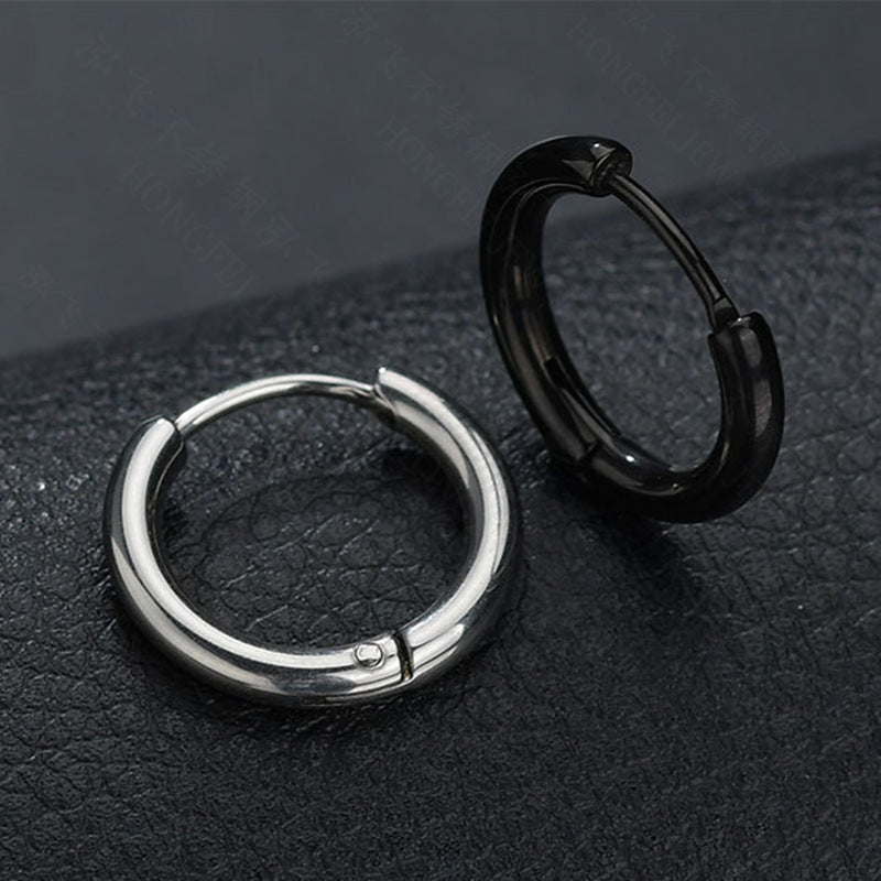 Korean Trend Personality Dark Girl Glossy Circle Earrings Stainless Steel High-grade Cold Wind Side Ear Bone Earrings