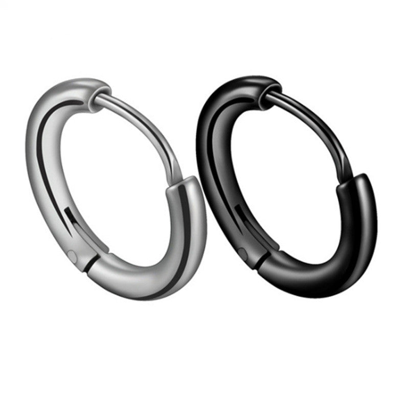 Korean Trend Personality Dark Girl Glossy Circle Earrings Stainless Steel High-grade Cold Wind Side Ear Bone Earrings