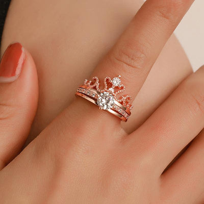 Korean Two-piece Crown Women&#39;s Adjustable Ring Exquisite Zircon Open Set Ring Wholesale