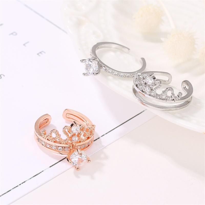 Korean Two-Piece Crown Adjustable Zircon Women's Ring Set