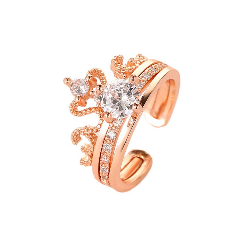 Korean Two-Piece Crown Adjustable Zircon Women's Ring Set