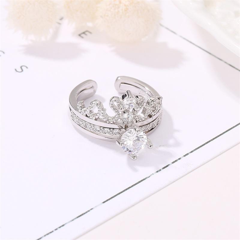 Korean Two-Piece Crown Adjustable Zircon Women's Ring Set