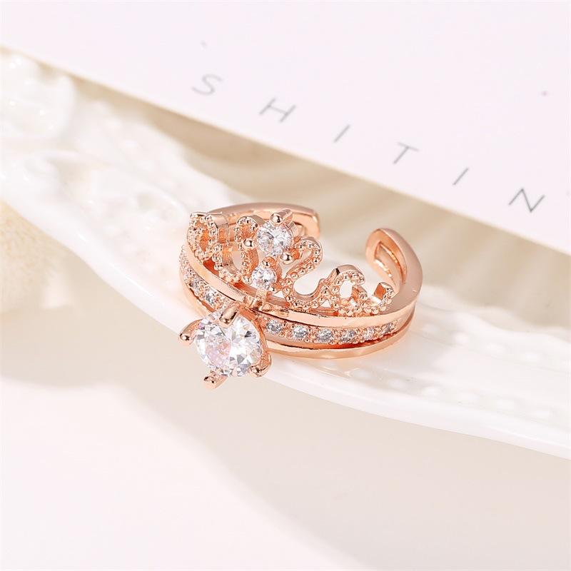 Korean Two-Piece Crown Adjustable Zircon Women's Ring Set