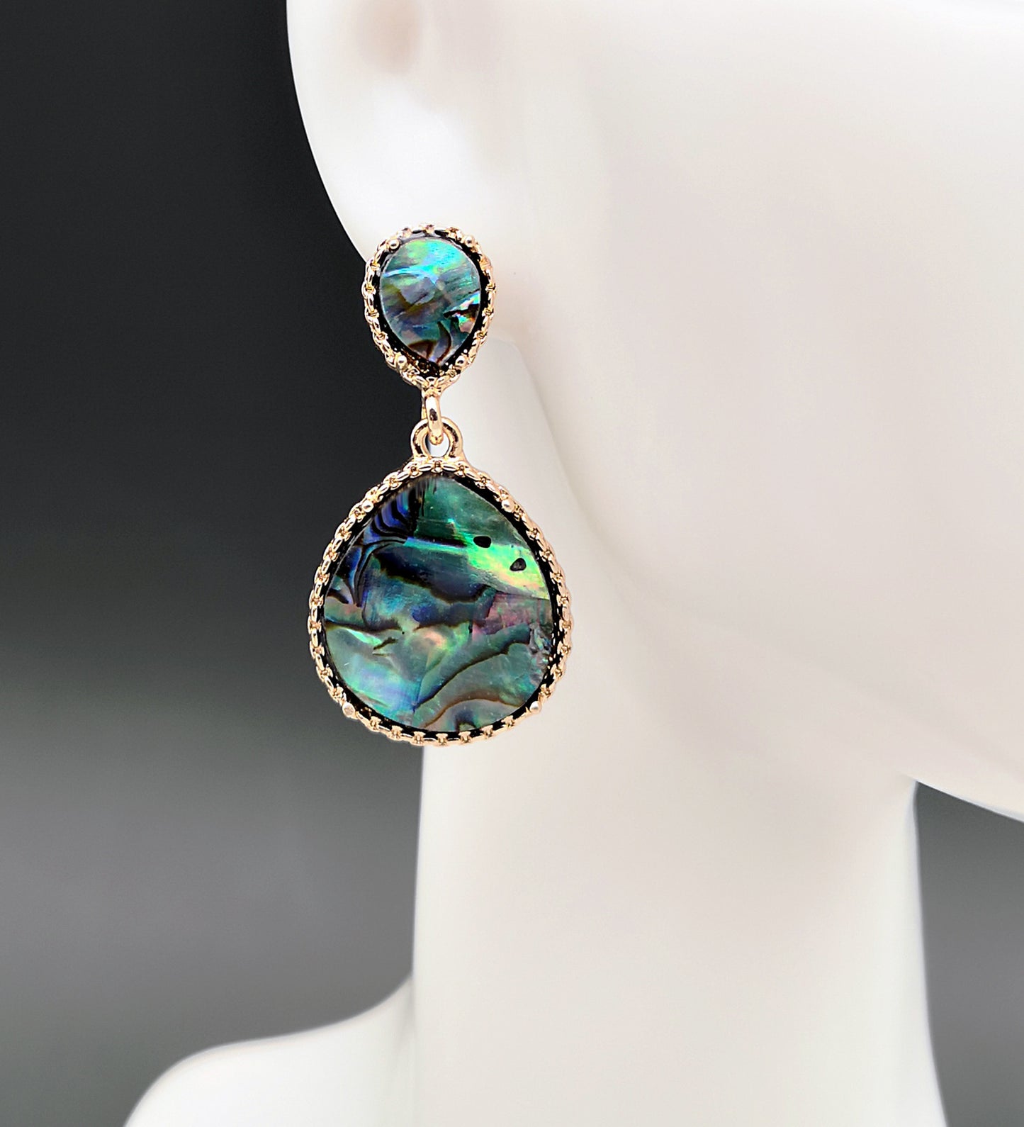 Korean Water Drop Shaped Inlaid Abalone Shell Earrings Gold Plated Shell Ear Jewelry