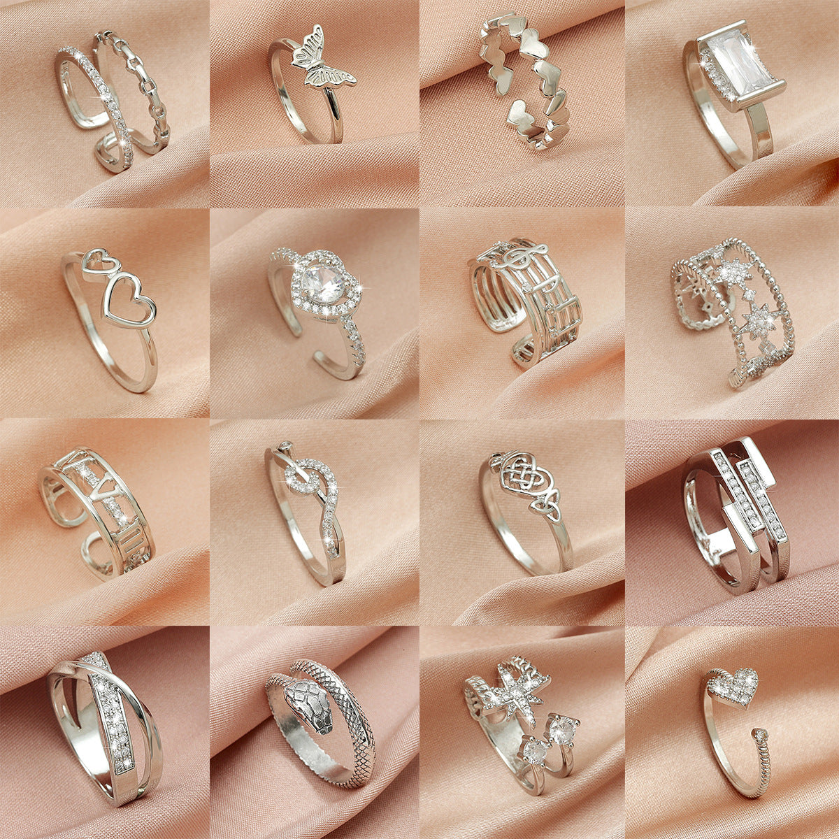 Korean Zircon Open Heart Copper Ring Wholesale