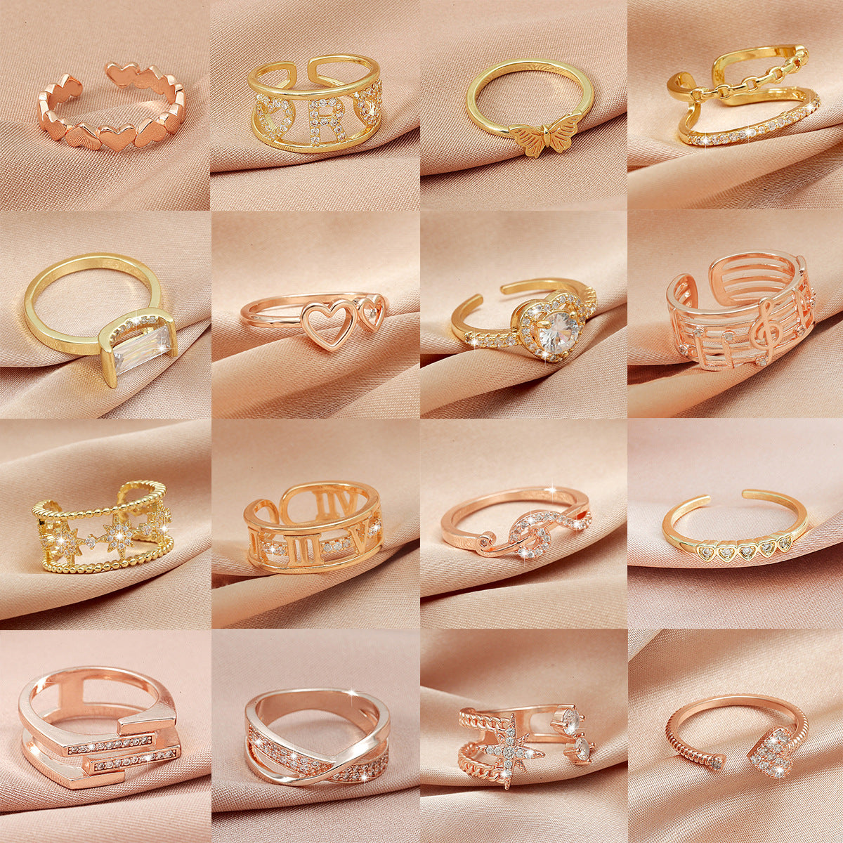 Korean Zircon Open Heart Copper Ring Wholesale