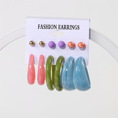 Geometric Acrylic Candy Color Statement Earrings Set for Women