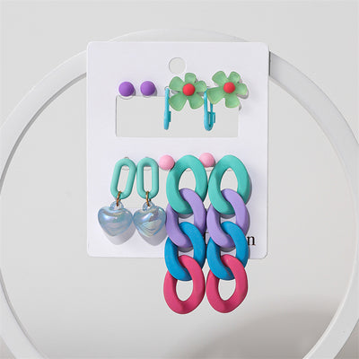 Geometric Acrylic Candy Color Statement Earrings Set for Women