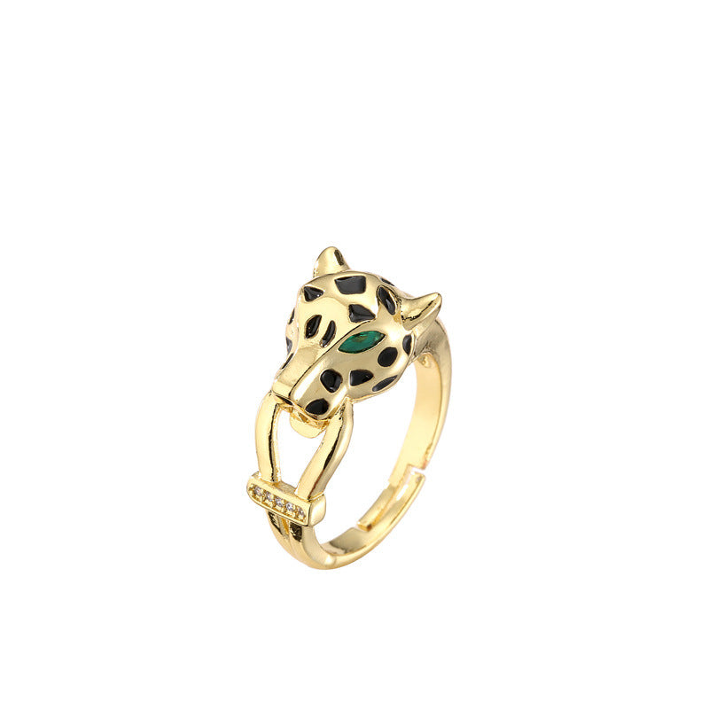 Geometric Gold Plated Copper Zircon Lion Head Ring