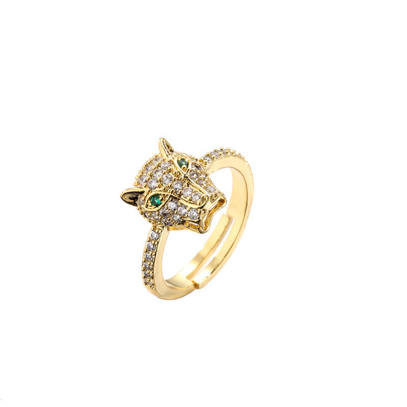 Geometric Gold Plated Copper Zircon Lion Head Ring