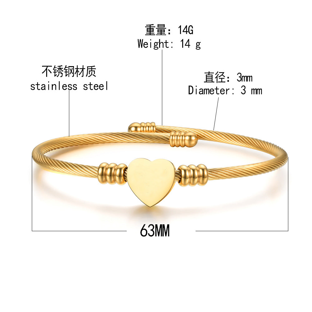 Lady Heart Shape Stainless Steel Bangle Metal No Inlaid Stainless Steel Bracelets