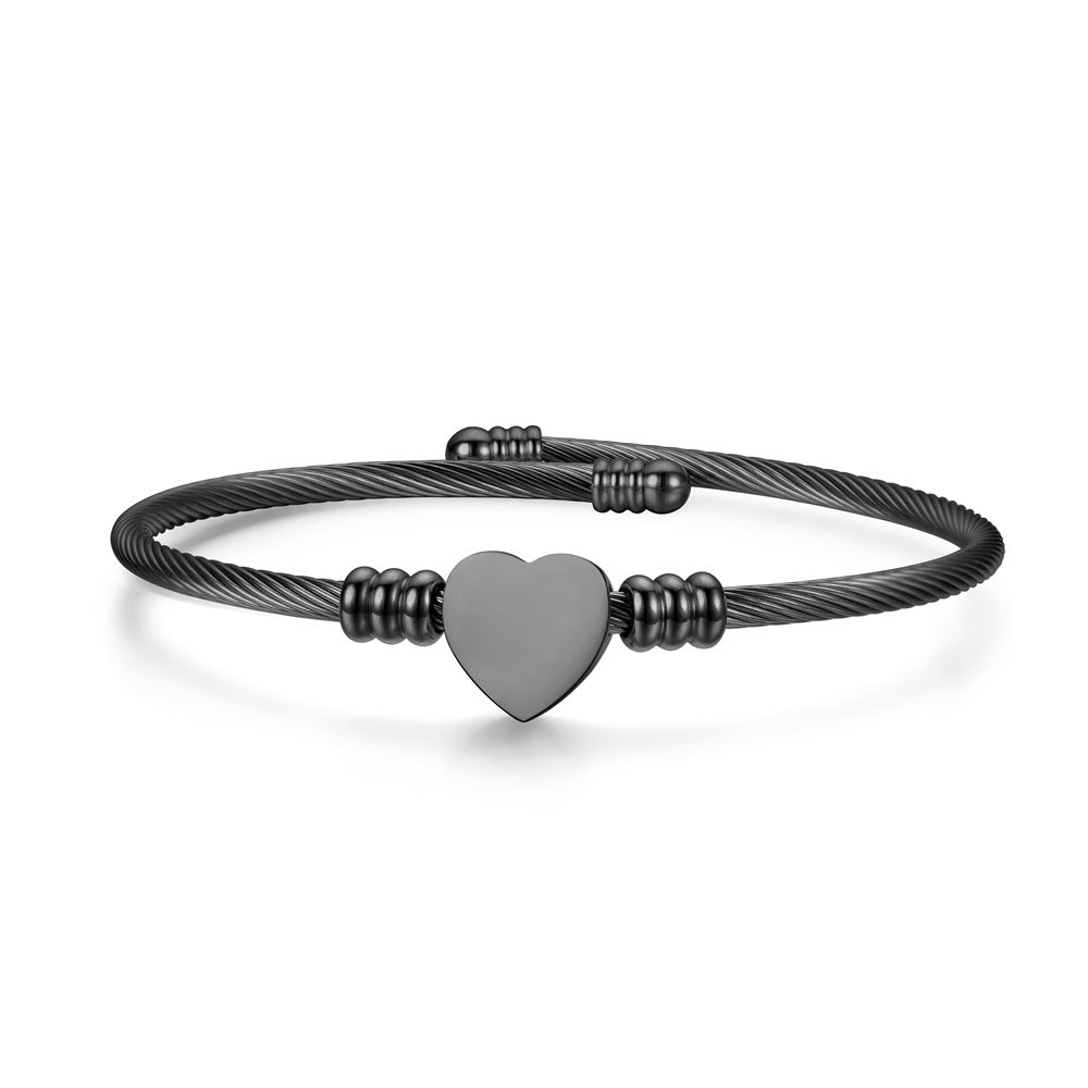 Heart Shape Stainless Steel Cable Bangle Bracelet