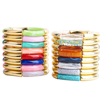 Acrylic Round Tube Elastic Bangle Bracelet for Women