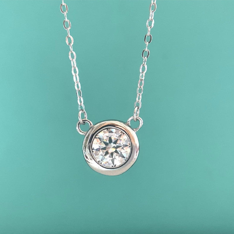 Simple Round Sterling Silver Moissanite Pendant Necklace