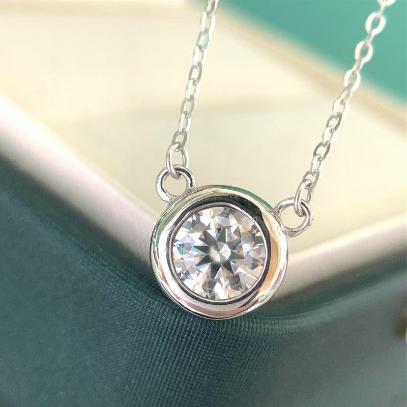 Simple Round Sterling Silver Moissanite Pendant Necklace