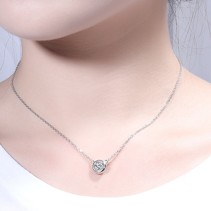 Simple Round Sterling Silver Moissanite Pendant Necklace