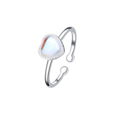 Heart Shape Sterling Silver Moonstone & Pearl Open Ring