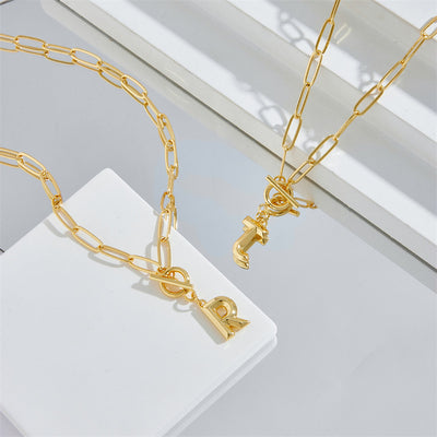 Letter 18K Geometric Brass Electroplating Gold Pendant Simple Copper Necklace Female