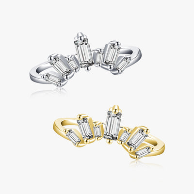 Luxurious Crown 14K Gold and Rhodium Plated Sterling Silver Zircon Ring