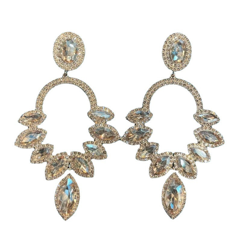 Luxurious Geometric Rhinestone Inlay Alloy Drop Earrings for Women