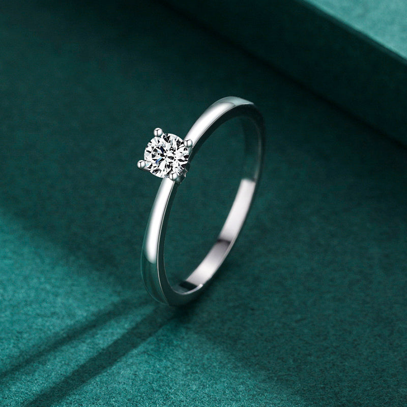 Luxurious Sterling Silver Zircon Inlay Rhodium Plated Ring for Women
