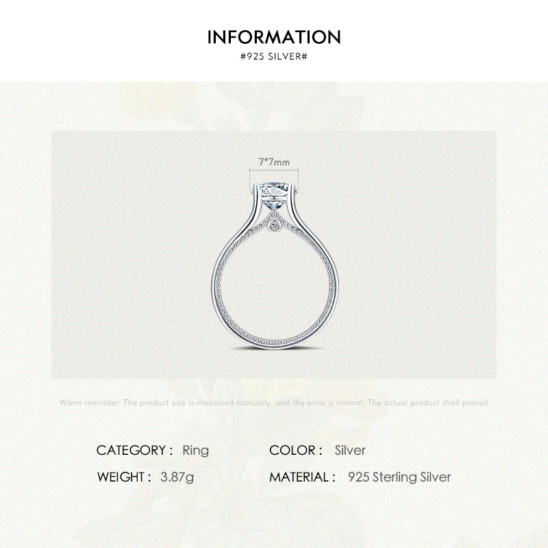 Luxurious Sterling Silver Zircon Inlay Rhodium Plated Ring for Women