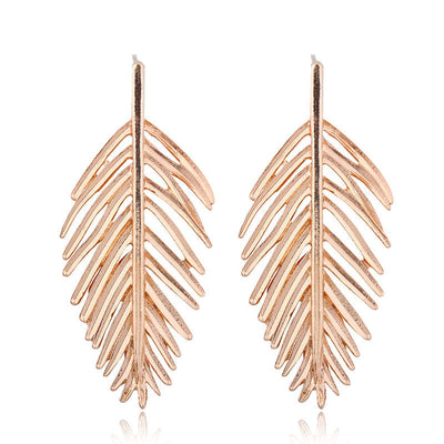 Metal Hollow Branches Leaves Leaves Exaggerated Earrings