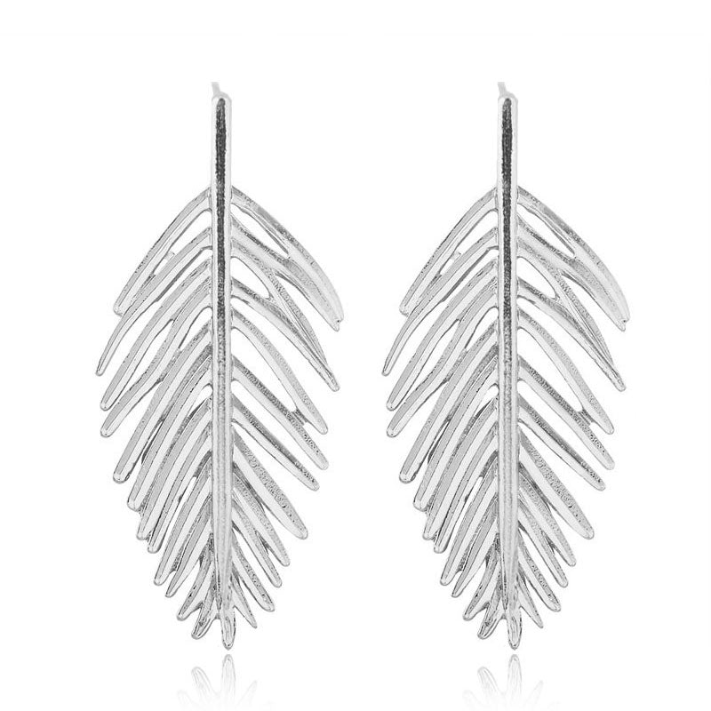 Metal Hollow Geometric Leaf Statement Earrings