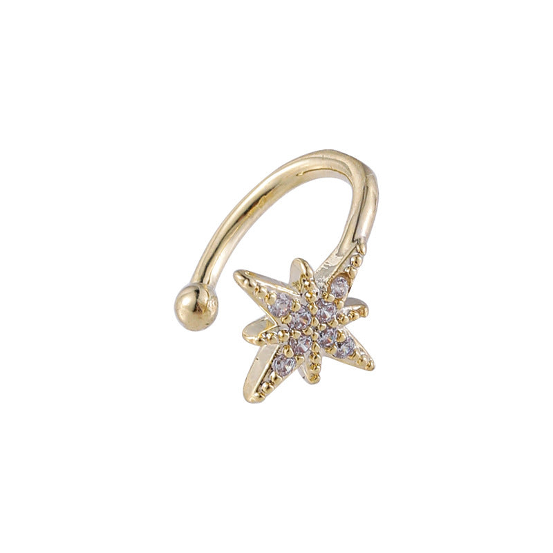 Micro-inlaid Zircon Flower Star Ear Cuff Earrings