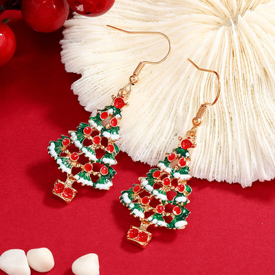 Modern Christmas Tree Alloy Drop Earrings and Necklace Set