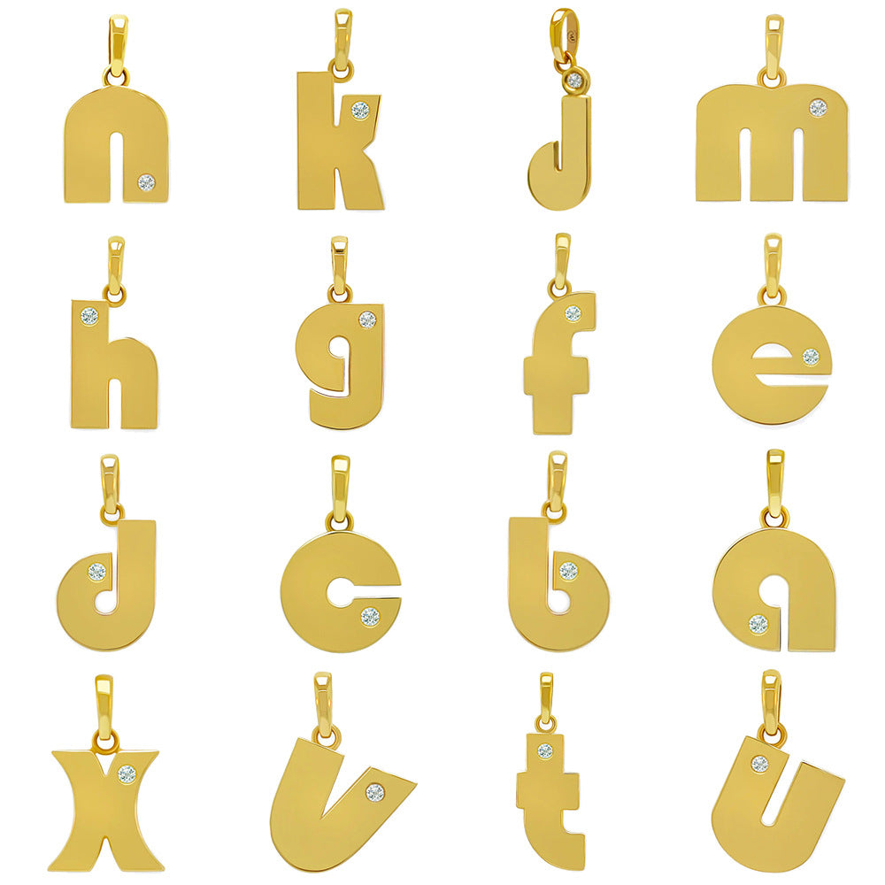 Modern 18K Gold Plated Zircon Inlay Stainless Steel Alphabet Pendant Necklace