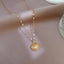 Modern Style Shell Titanium Steel Copper Inlay Pearl Zircon Pendant Necklace