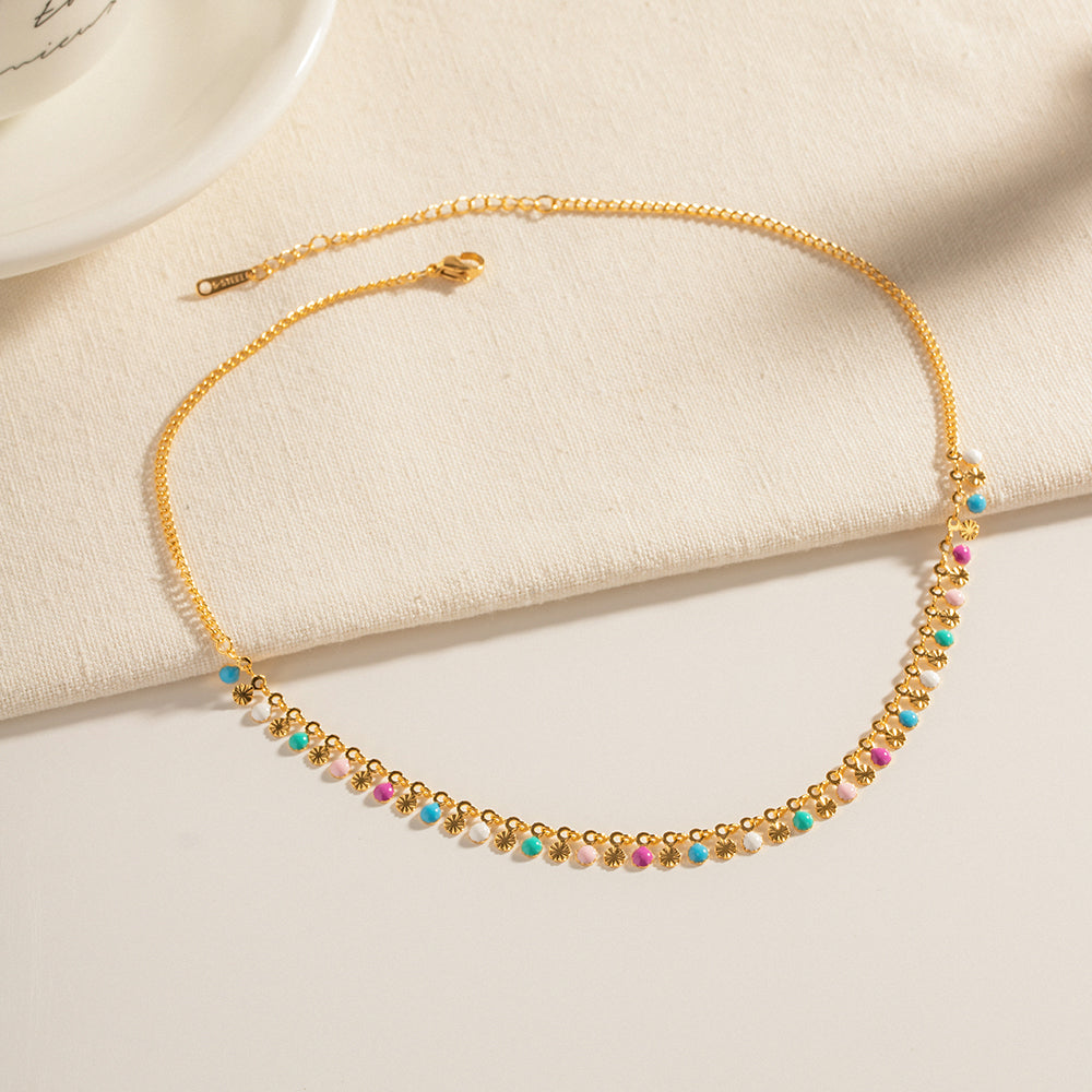 Modern Tassel 18K Gold Plated Colorful Beaded Necklace