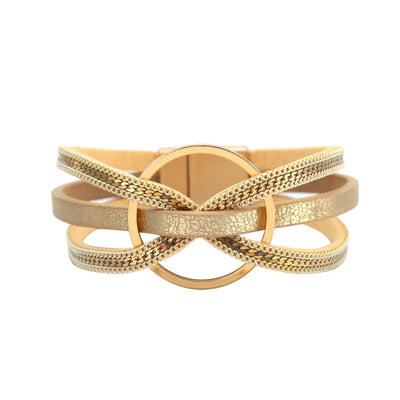 Multilayer Geometric Ring Magnetic Leather Bracelet