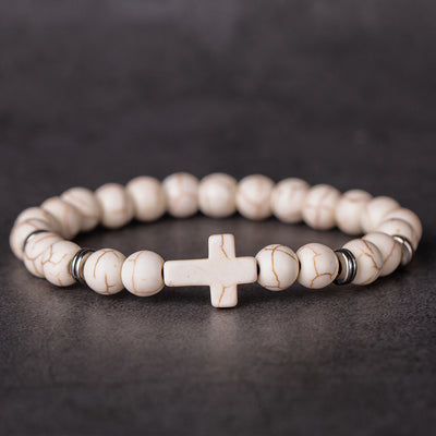 Natural Stone Cross Bead Fashion Bracelet