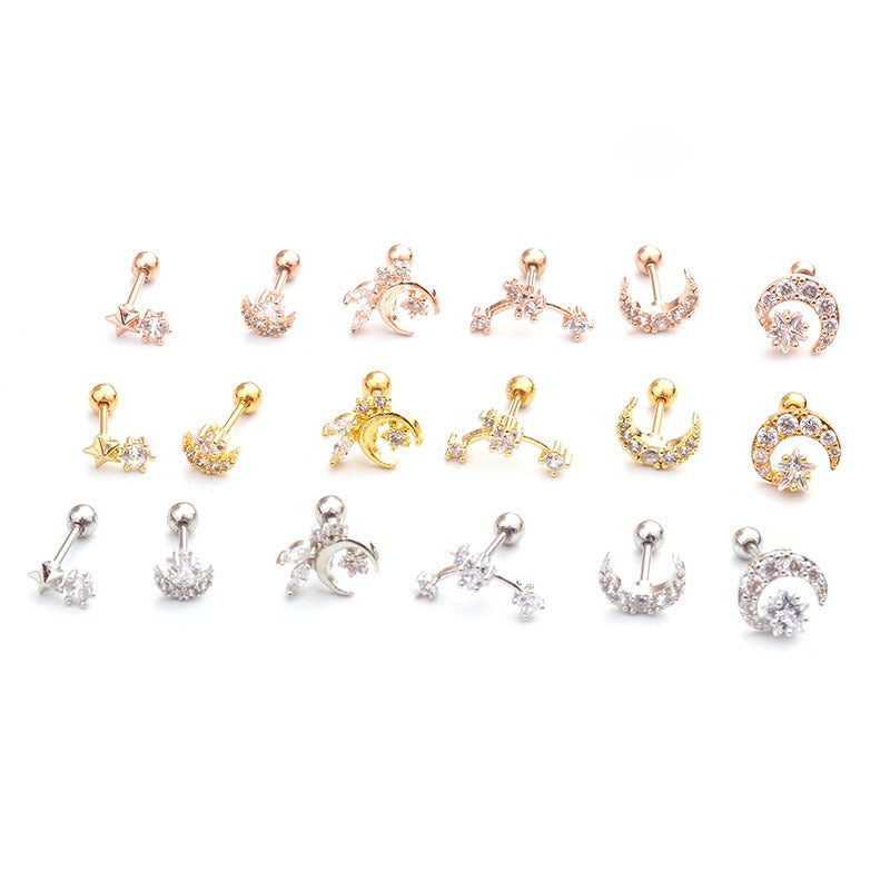 Stainless Steel Moon Zircon Screw Earrings