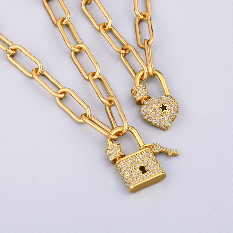 New Micro-inlaid Zircon Lock Pendant Necklace for Women