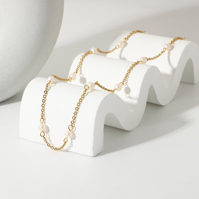 New 18K Gold-plated Stainless Steel Pearl Chain Necklace