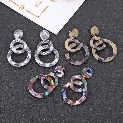 New Acrylic Acetate Plate Double Circle Color Leopard Exaggerated Earrings