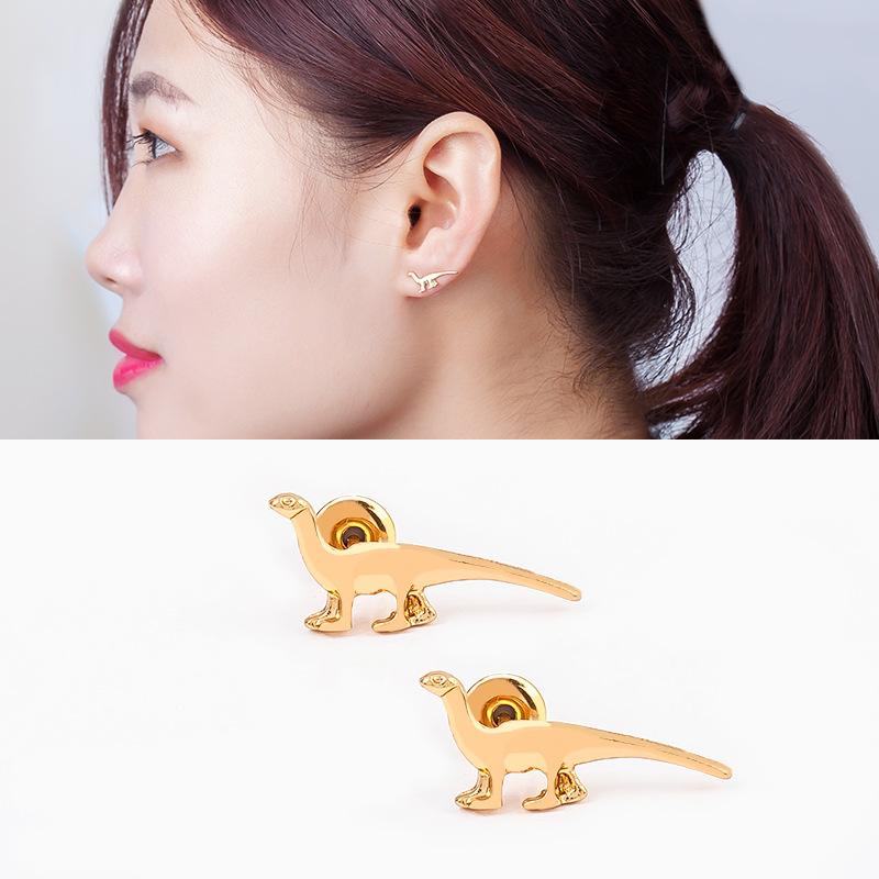 Dinosaur Animal Ear Cuff Clip Earrings in Silver and Gold